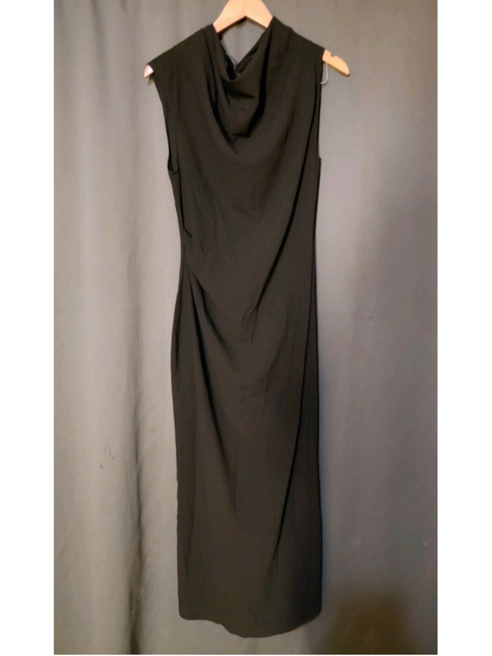 Zara Black High Neck Draped Classic Chic Sleeveless Ankle Maxi Dress Medium NWT - Picture 3 of 8